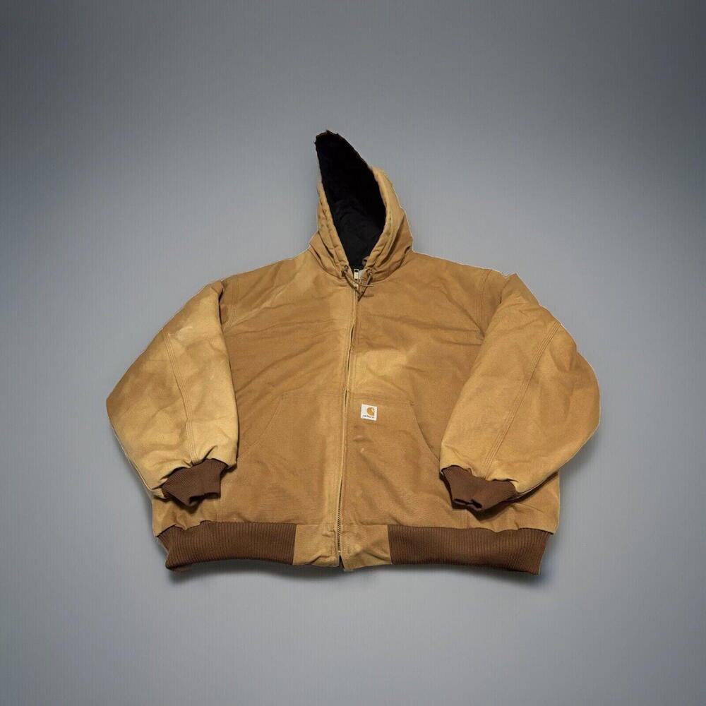 Rare Vintage CARHARTT Quilt Lined Denim Field Bomber Jacket 80s 90s Brown SZ 3XL